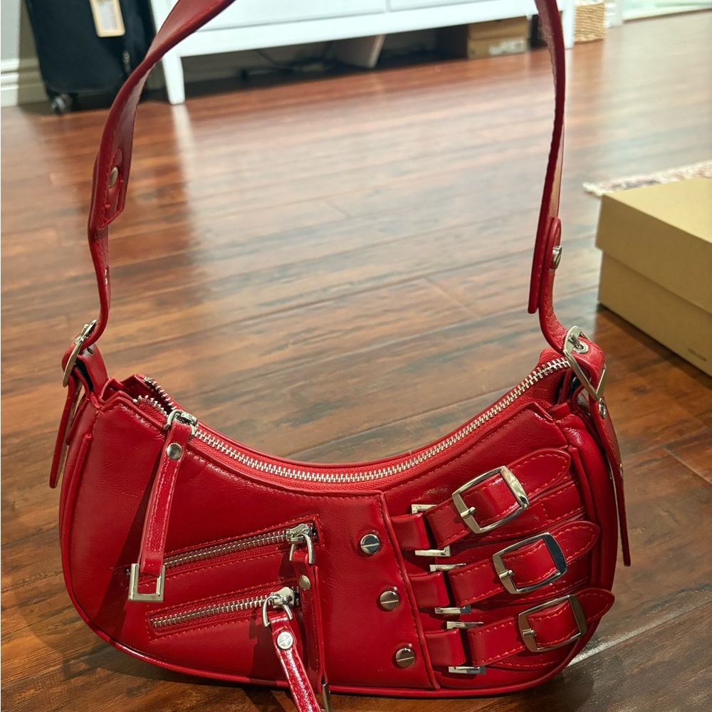 Red Buckle Shoulder Bag